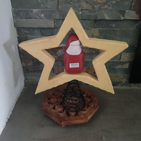 Tree Topper Santa Sitting on a Star Wood & Metal Springy Holiday Decoration 9.5" - Picture 7 of 11